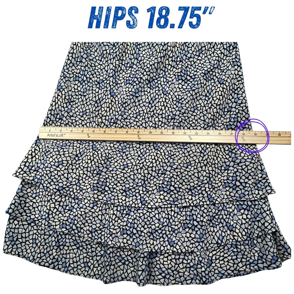 VTG Harold's 100% Silk Tiered Ruffle Skirt 6 Y2K Blue /Wh Mosaic Boho Whimsigoth - Picture 8 of 9